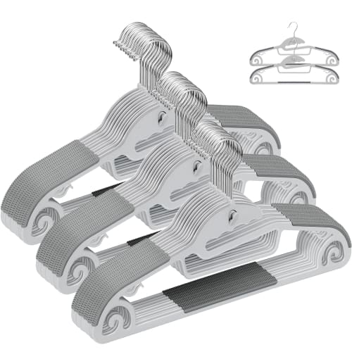 [.co.jp Exclusive] Ikurashi Non-Slip Hangers, 30-Piece Set, Prevents Collar Stretch and Sagging, Includes Connecting Hooks, Swivel Hooks, Multi-Functi