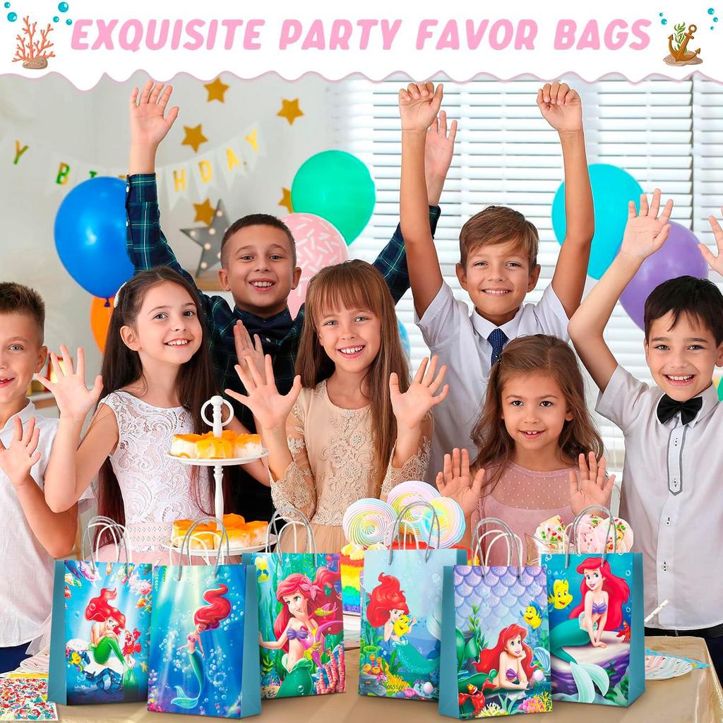 Mermaid Party Favor Bag,Mermaid Party Bag-24pcs Mermaid Gift Bag, Mermaid Candy Bag&50pcs Mermaid Stickers for Kids Mermaid Party Decorations Supplies