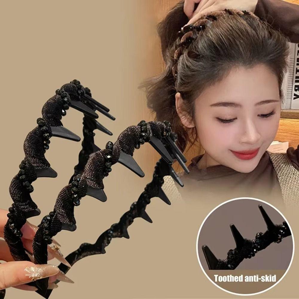 Fluffy High Cranial Top Headband Korean Style Non-slip Hair Hoop Wave Hairband with Teeth  Student