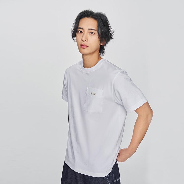 Comfortable Round Neck Pocket Design Small Embroidery Logo Short Sleeve T-Shirt Men Tops White LMT0101613RX00FK14000