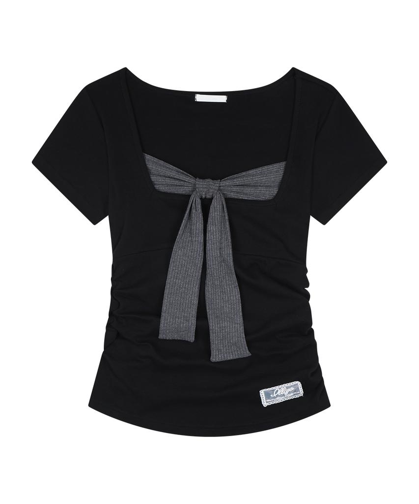 ILLIGO Layered Ribbon Tie T-Shirt Black