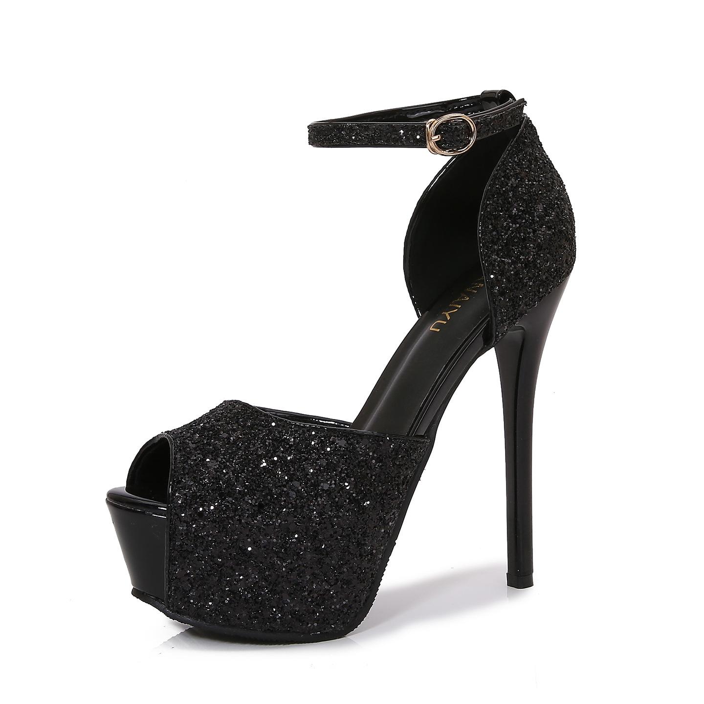 

Женские свадебные туфли на платформе с открытым носком, сверкающие стразами, на высоком каблуке, для вечеринки, размер 34-40, женские туфли 40 чёрный