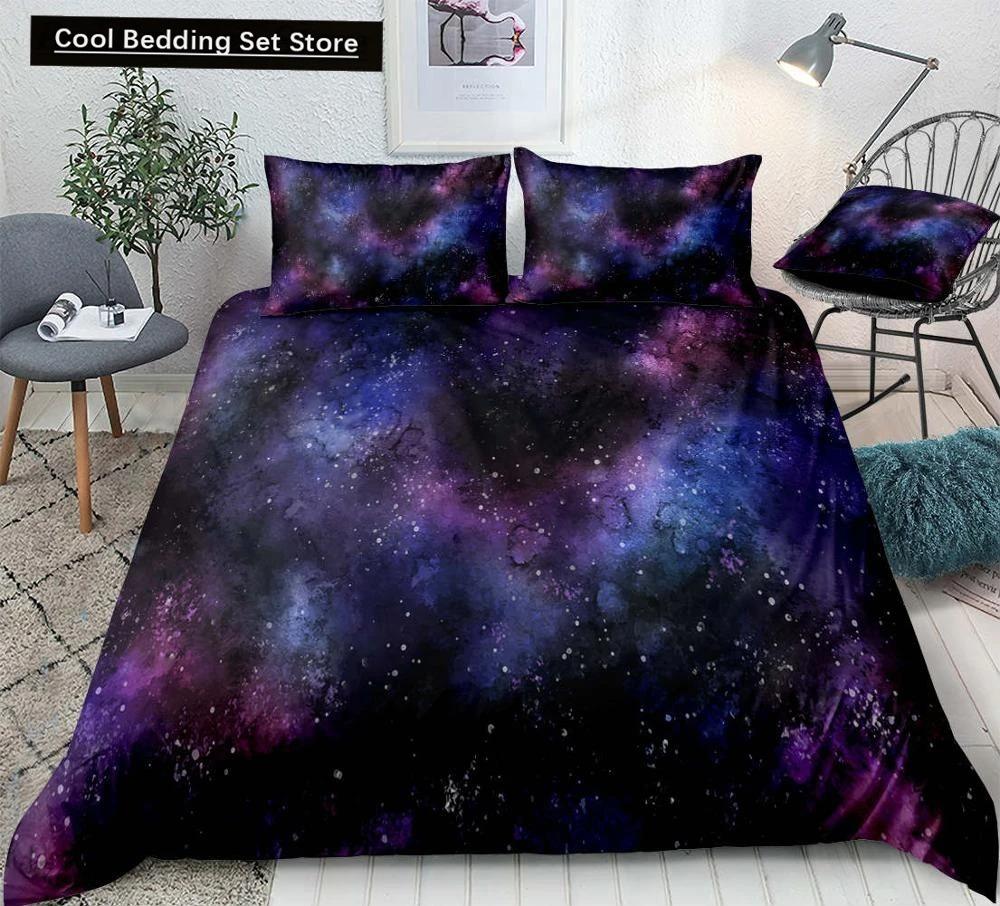 Starry Sky King Queen Duvet Cover Colorful Galaxy Bedding Set Outer Space 23pcs Quilt Cover Glitter Polyester Comforter Cover
