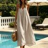 Flowy Beach Dress Women's Spaghetti Strap Sundress, Summer Sleeveless V Soft Fabric Neck Cami Dress, Loose Vacation Long Multi-detail Design