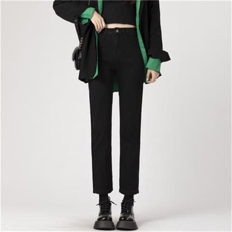 Women s 2025 Flocked High-Waisted Slim Black Cigarette Pants – Winter Style Thickened Narrow Straight-Leg Jeans 26