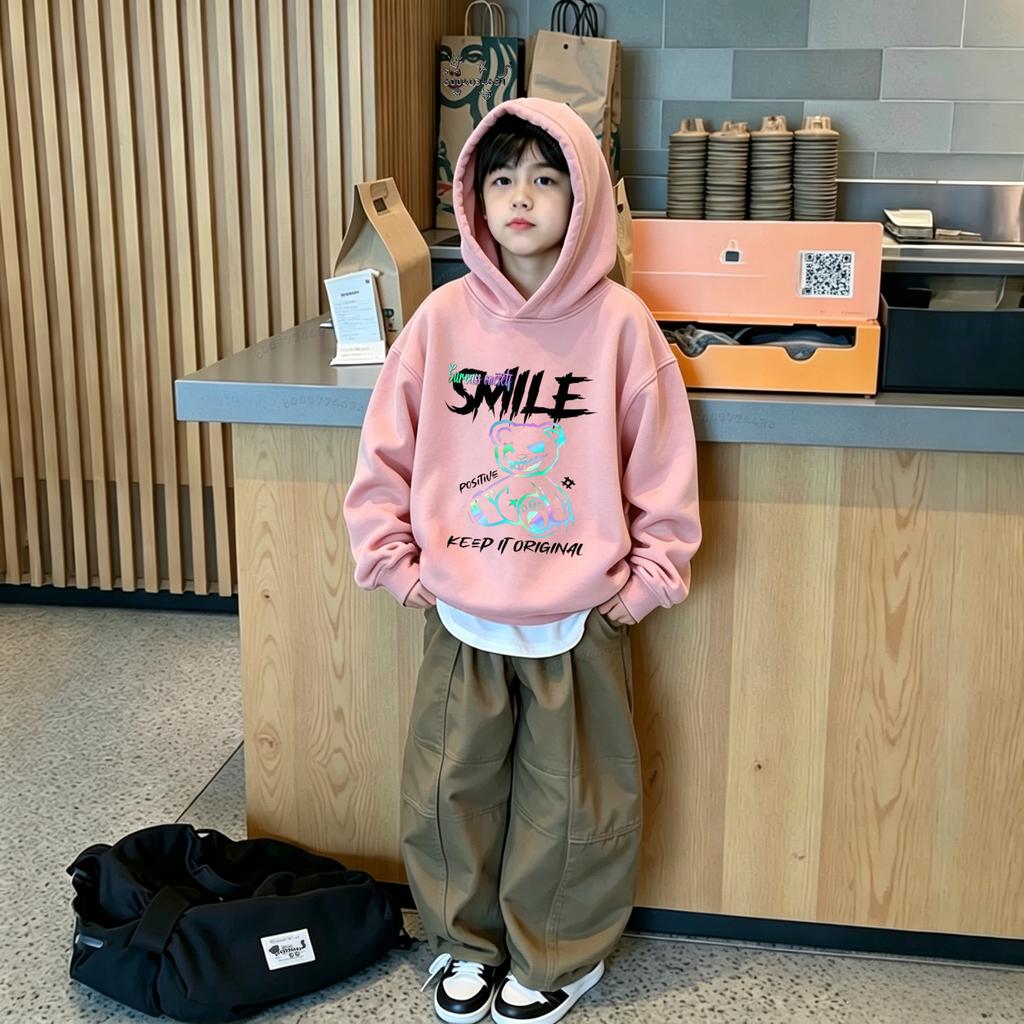 American-style retro fun animal cartoon alphabet pattern - Boys' and girls' casual hooded sweatshirt
