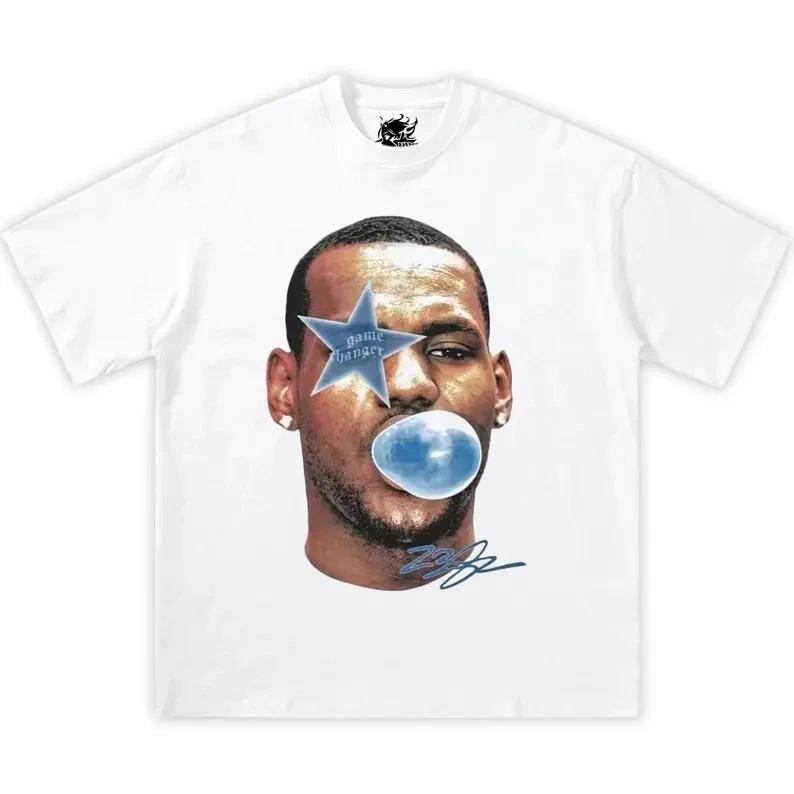 Lebron James Bubble Gum Blue Boxy Cotton Tee Shirt, y2k XXXL