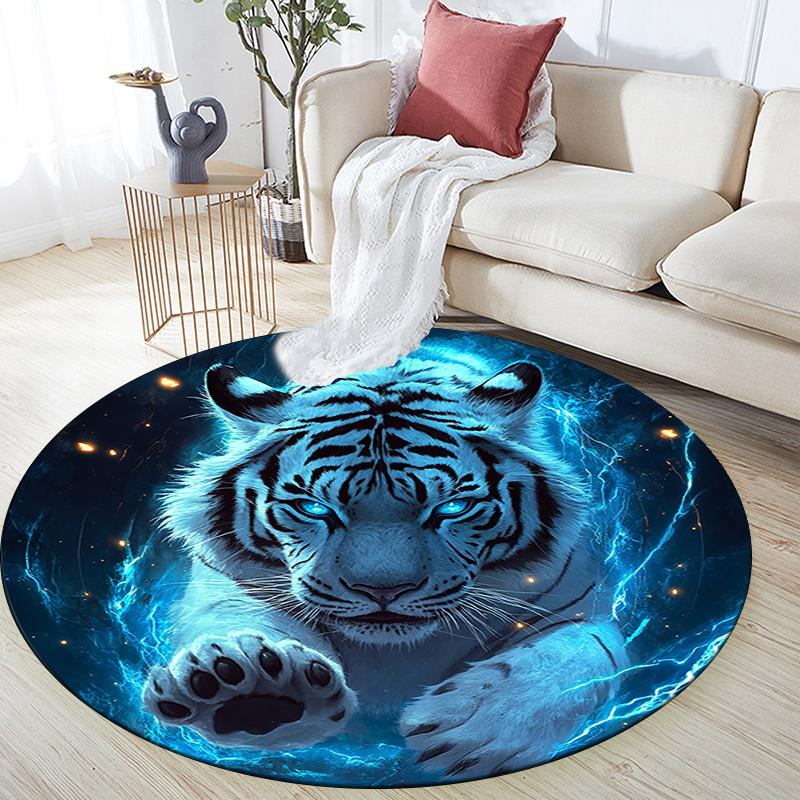 Electric Tiger Round Area Rug,Carpet Rug for Living Room Bedroom Sofa Playroom Decor,Non-slip Floor Mat