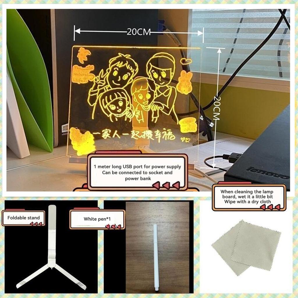 LED Glowing Transparent Marking Board Acrylic Erasable Adult, Children Art DIY Painting Board Home Office Store Supplies