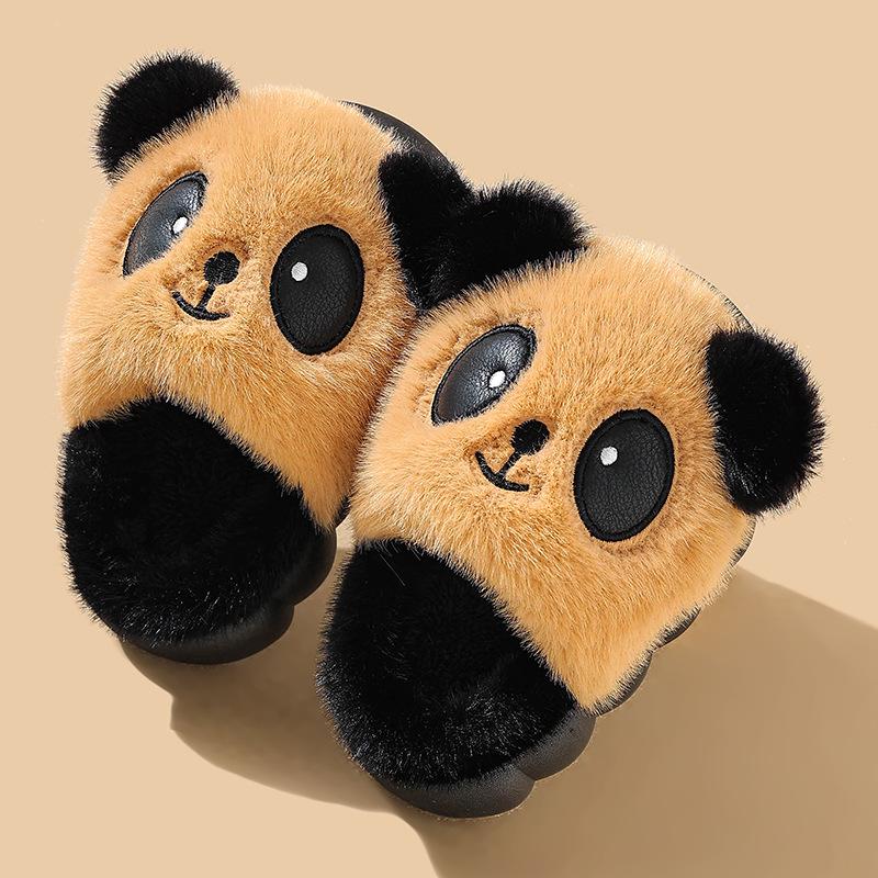 Children's Winter Fluffy Panda Slippers – Warm Cotton for Boys and Girls
