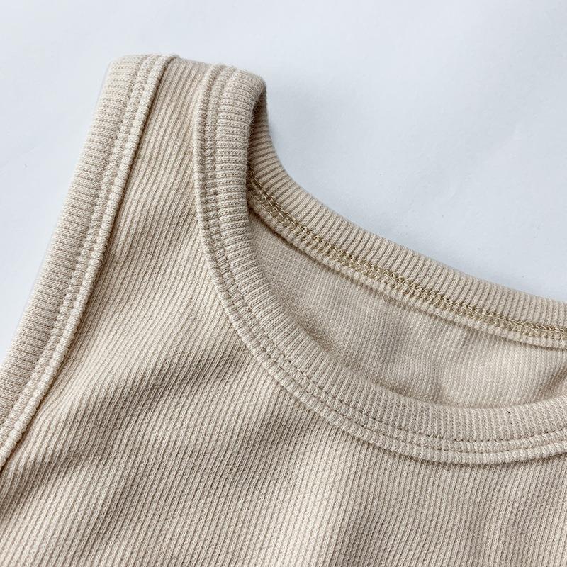 Dámská jarní a letní krátká jednobarevná móda bez rukávů přiléhavá triko vesta