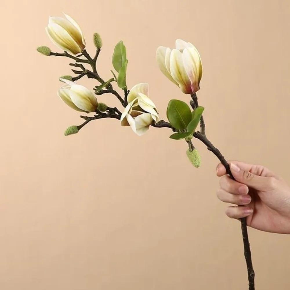 

Flower Arrangement Artificial Magnolia Branches Handmade Floral Art Silk Magnolia Bouquet Fade-Resistant 68CM Floral Ornaments зелёный