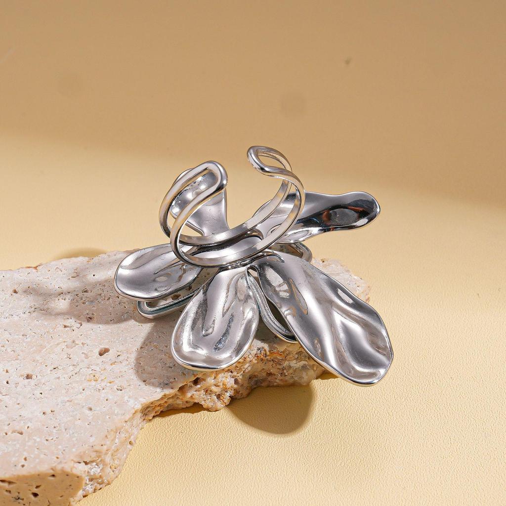 Tropföl Blume Offener Ring aus Edelstahl - Modisches Vielseitiges Nischendesign für Damen