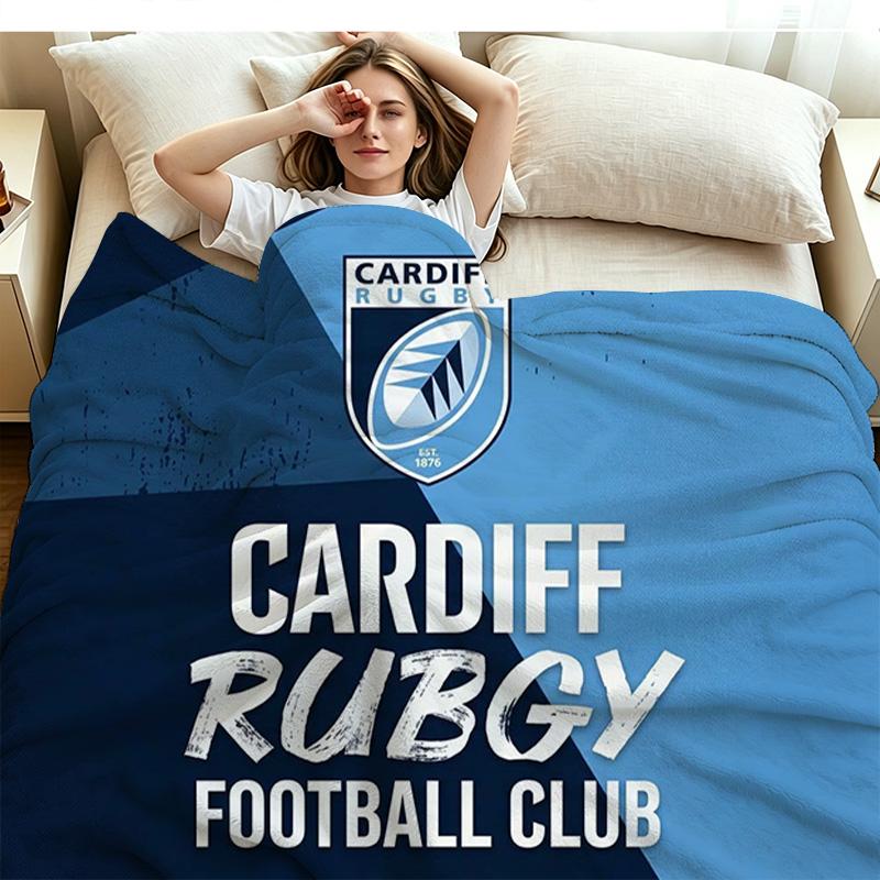 Cardiff Rugby Print Flannel Blanket High Quality Warm Comfortable Cover for All Seasons Perfect for Gifts Home Decor