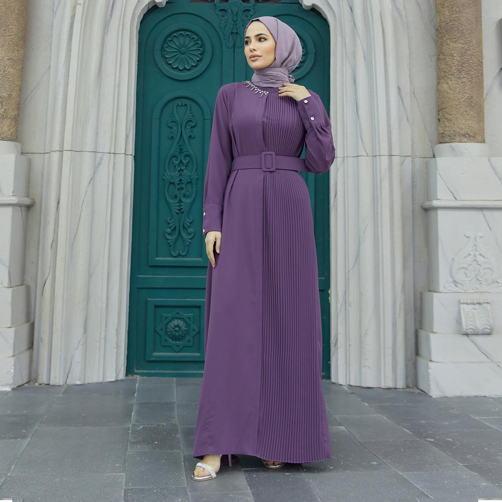 Plisowana sukienka z paskiem damska muzułmańska islamska długa Abaya