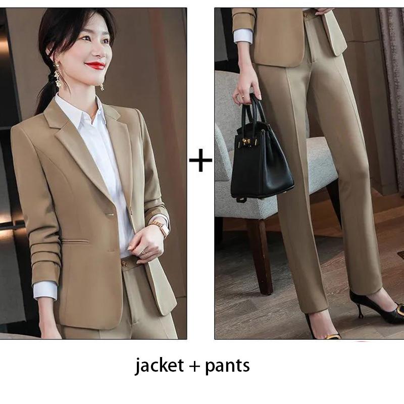 Spring and Autumn Women's Plus Size Formal Lapel Solid Colour Jacket + Slim Wide Leg Trousers Temperament Suit Two Piece Set