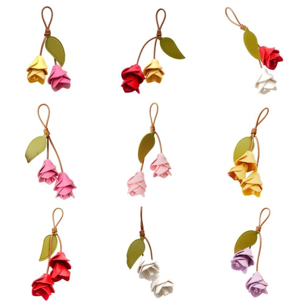 Fashion Pu Leather Tulip Pendant Colorful Bag Charm Lovely Bag Decoration Women