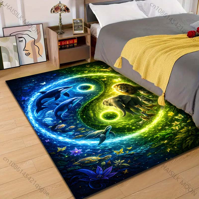 Multiple sizes Yin Yang with land and sea animals Carpet for Living Room Bedroom Sofa Home Decor Rus Non-slip Floor Mat 40cm x 60cm