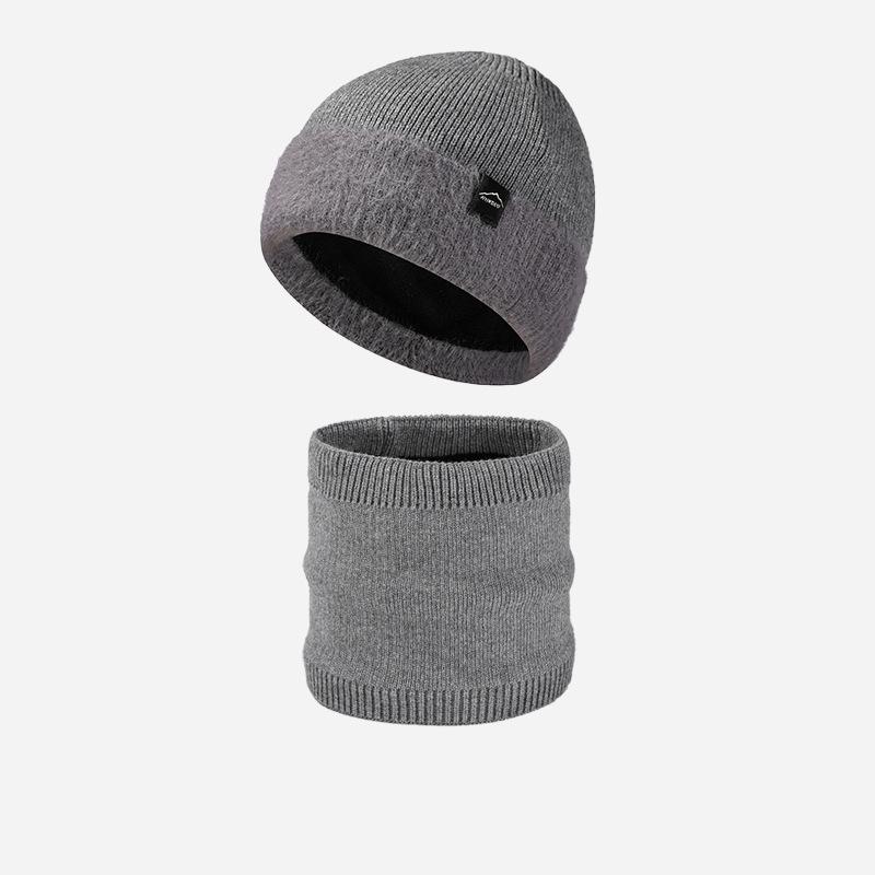 Men's Winter Thick Knitted Hat Scarf Kit Elastic Wool Hat