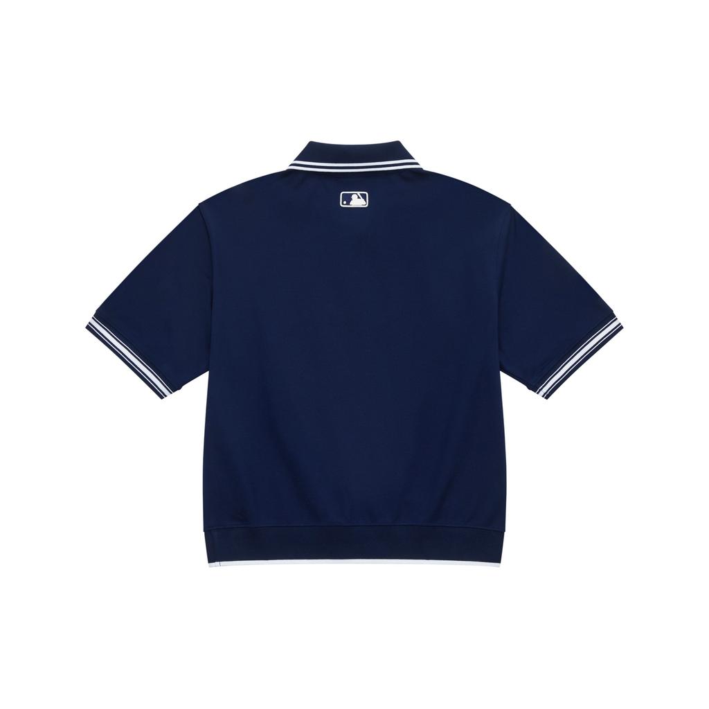 MLB New York Yankees Classic Striped Color Block Logo Casual Sports Sun Protection Short Sleeve Polo Shirt Women tops Navy-Blue 3FPQB0243-50NYS