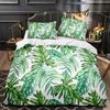 Tropical Plants Floral King Queen Duvet Cover Green Palm Leaves Bedding Set Cream-colored Flowers 2/3pcs Polyester Quilt Cover