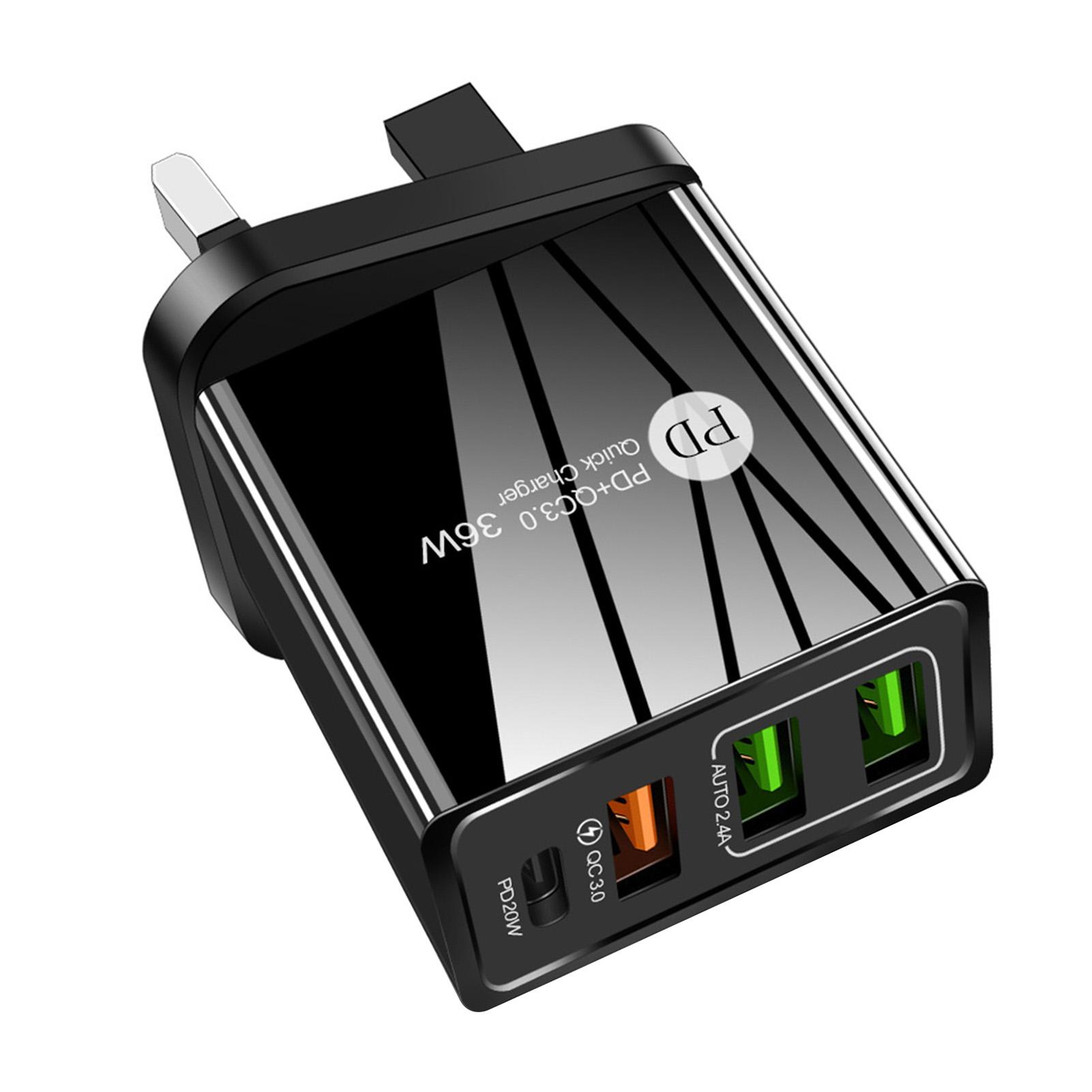 

36 Вт PD Quick C-charger F-ast Chargring адаптер с 3 USB-портами для зарядки Travel C-chargers Portable UK Plug чёрный