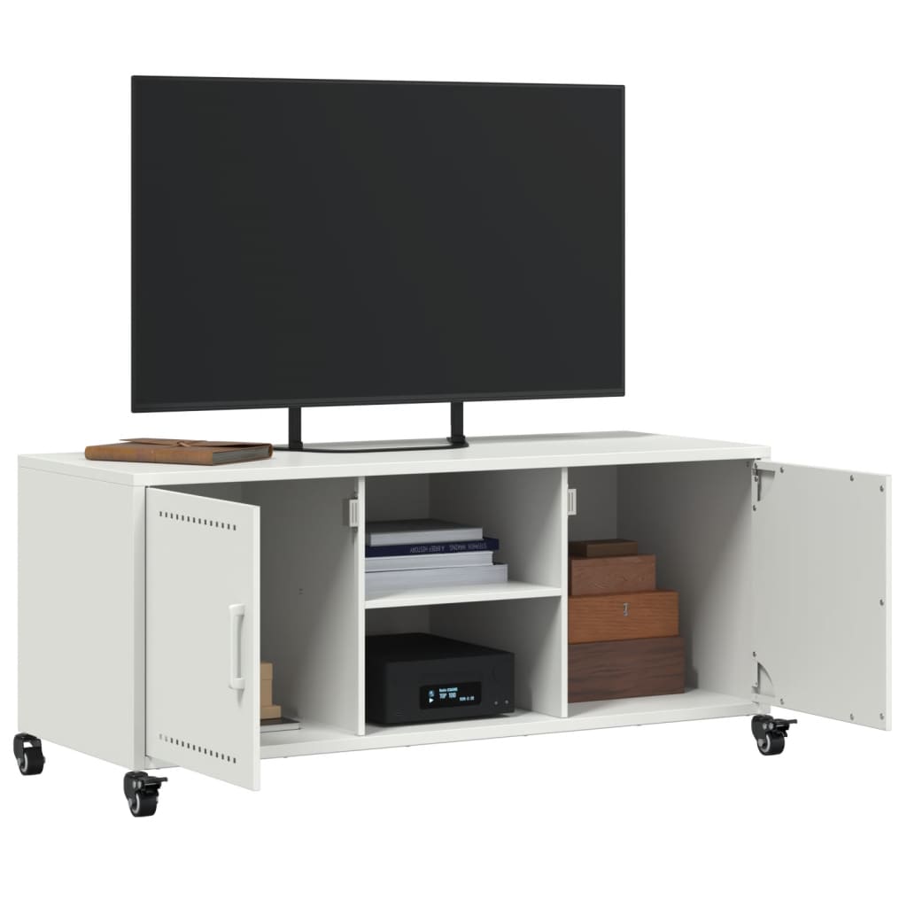 Vidaxl Szafka Rtv, Biała, 100,5X39X43,5 Cm, Stal