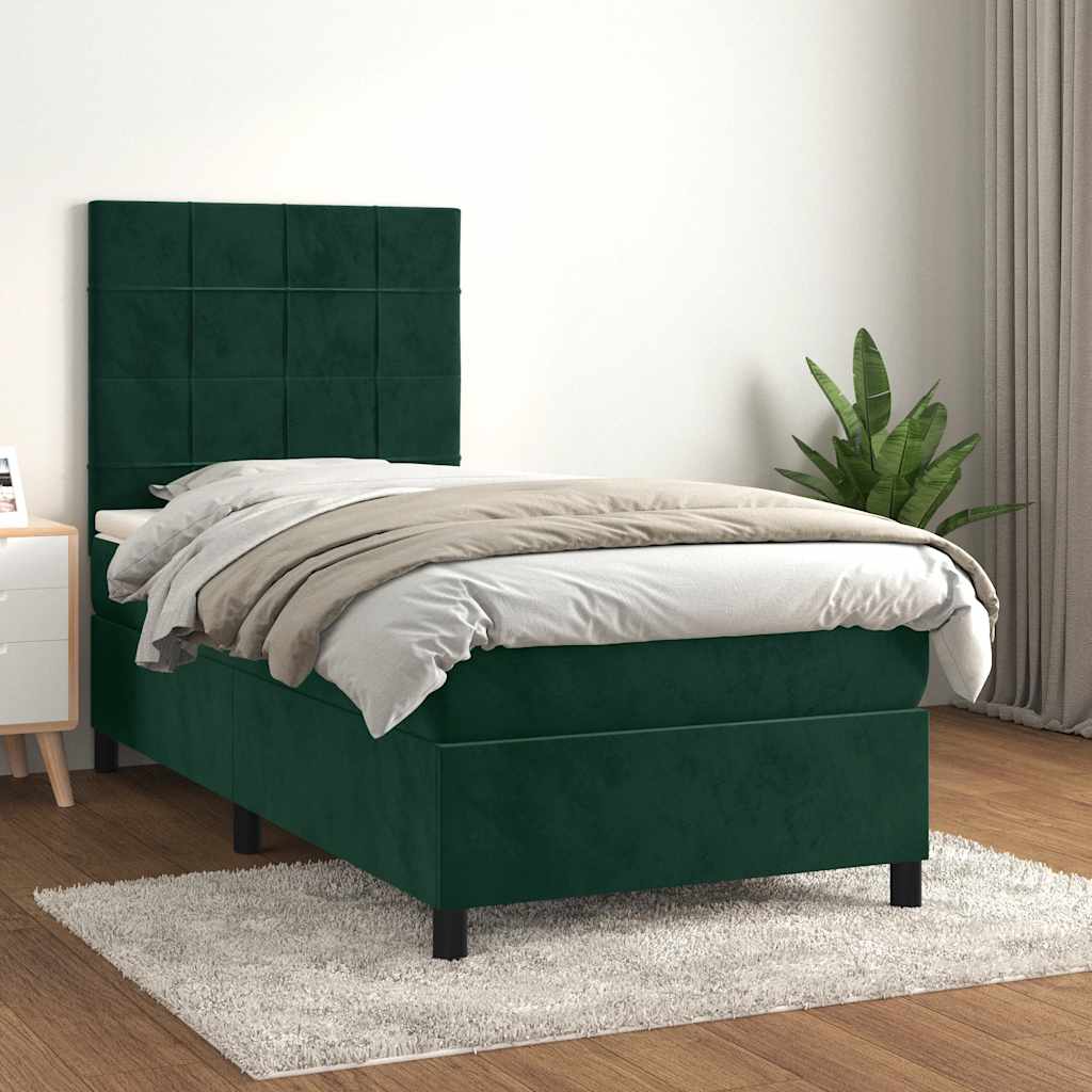 Box Spring Bed with Mattress Dark Green 90 x 200 cm Velvet