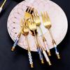 Stainless Steel Dessert Spoon Fork Ceramic Handle Fruit Forks  Pastry