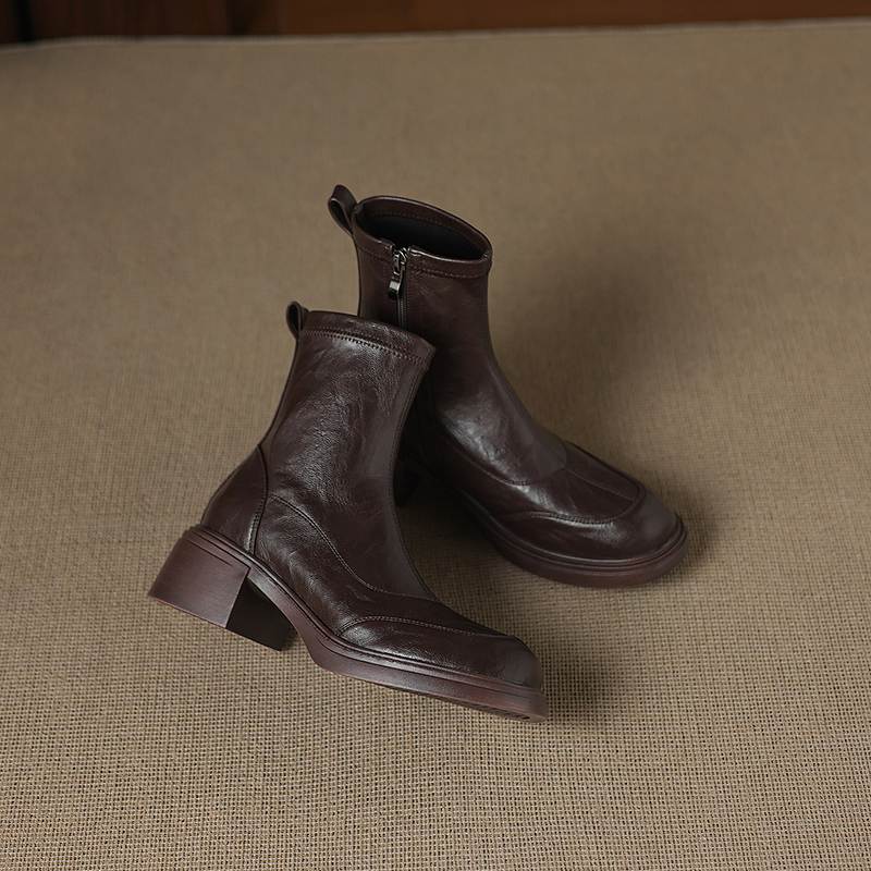 Krazing Pot Microfiber Round Toe Chunky Heels Motorcycle Boots Size 42 Zip Women Platform Ankle Boots