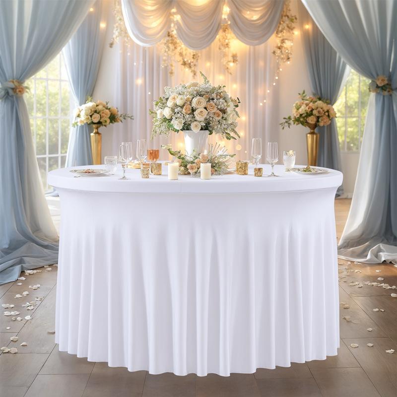 Белая Круглая Эластичная Скатерть для Стола, Не Сминающаяся Растягивающаяся Круглая Скатерть с Юбкой для Свадьбы, Дня Рождения, Вечеринки R60 x H110cm белый