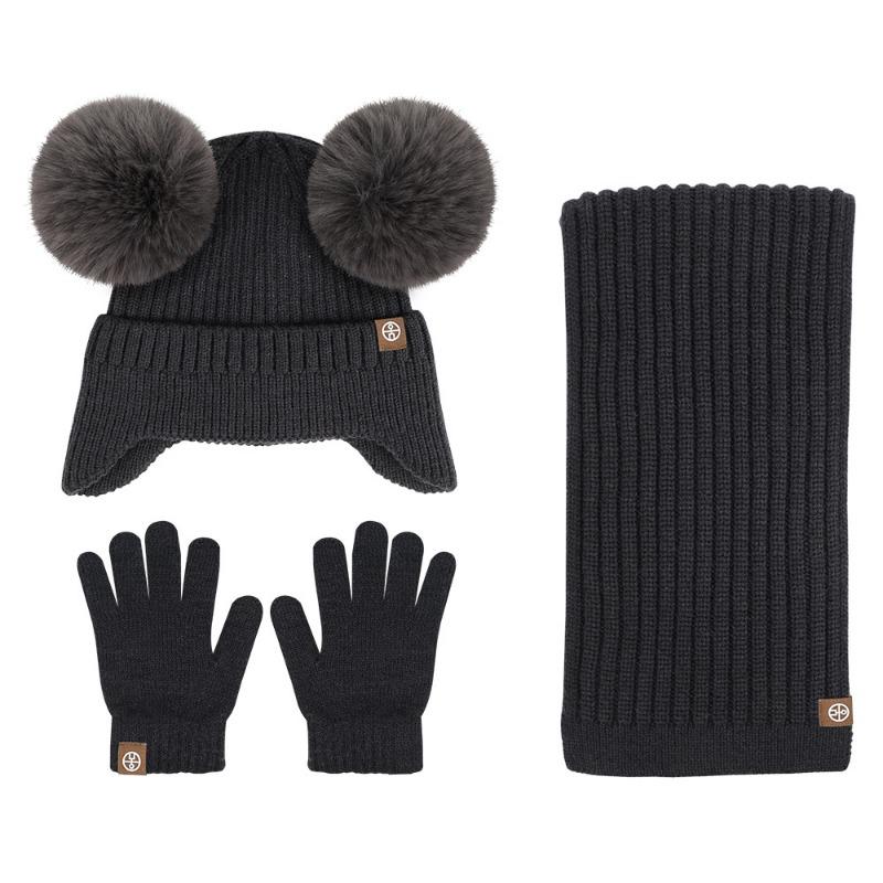 

Children s hat, scarf, gloves three-piece set, winter warm and cold-proof hairball ear protection hat, children s scarf three-piece set