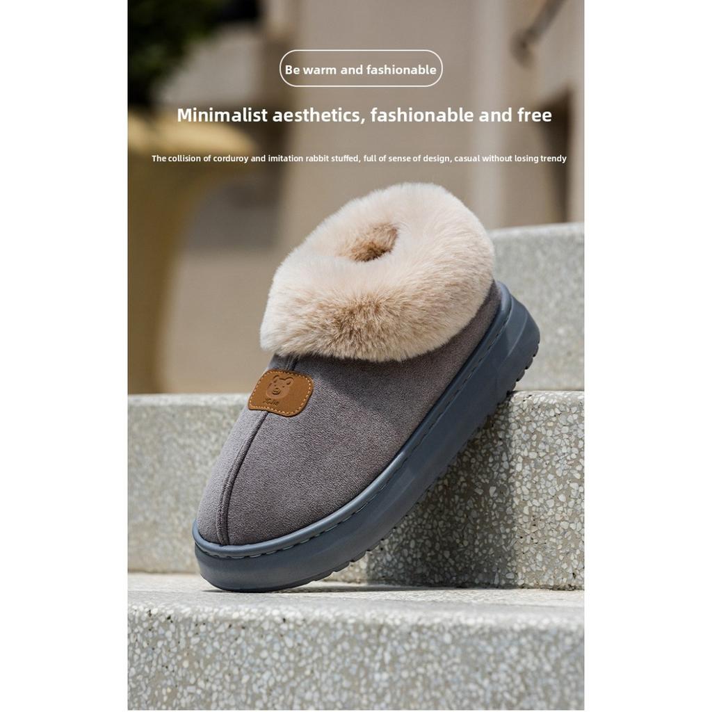 Bag Heel Slippers with Thick Sole and Plush Shoes for Women In Autumn and Winter, Indoor Warmth, Slippers for Outdoor Wear, Plush Snow Boots