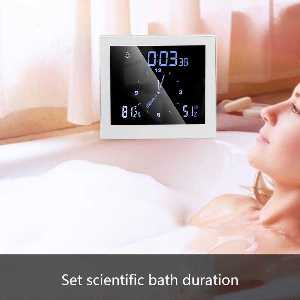 5in Wall Shower Clock Digital Timer Alarm Temperature Humidity Display Waterproof for Home Bathroom