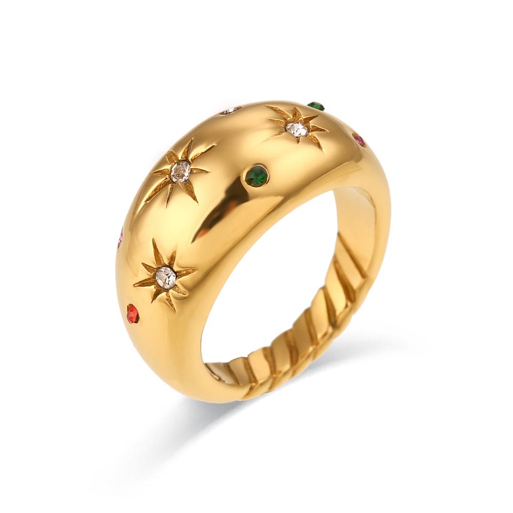 

MamacitaSlay Charm Ring 18K Gold Plated Aluminum Waterproof Dome Inlaid Colored Zircon Star Ring Stainless Steel Ring Gift 7 білий