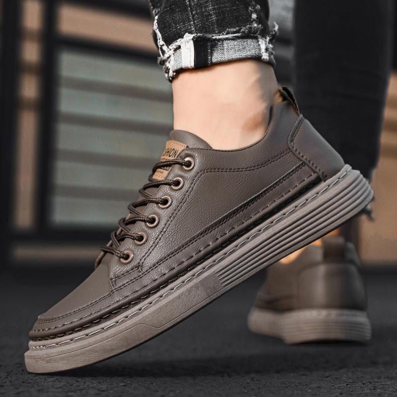 Men's leather surface casual bottom top board shoes men's four-season men's idle shoes labor insurance shoes small black