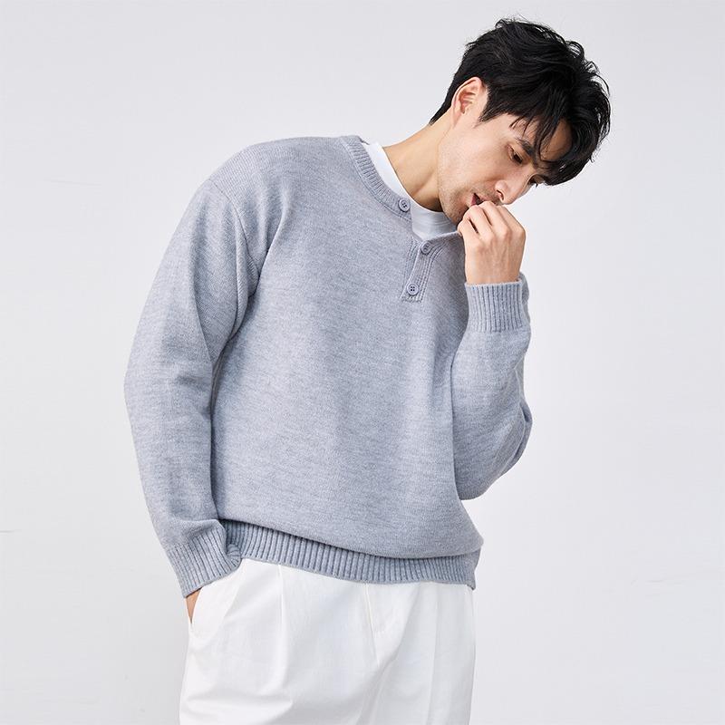 Autumn and Winter Crew Neck Sweater Fake Two Piece Contrasting Color Pullover Casual Men's Top
