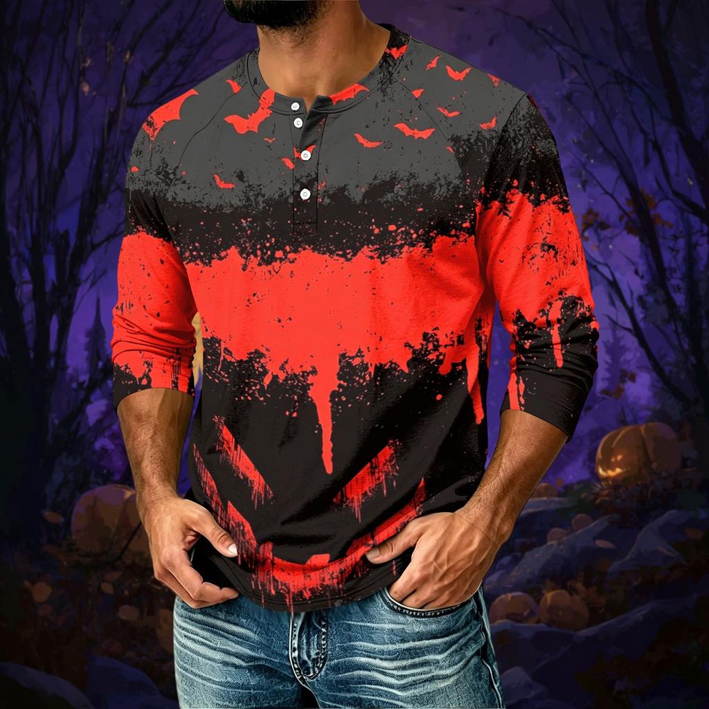 Men's Casual Halloween Print Raglan Three-Quarter Sleeve Shirt