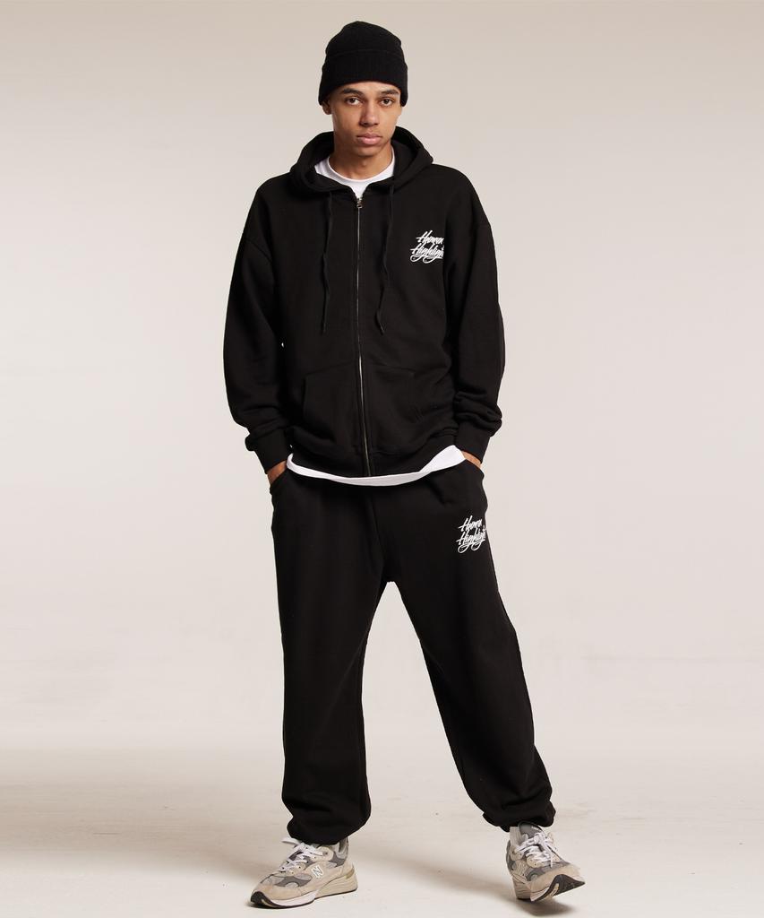 Cream Soda Lab Human Highlight Logo Zip-Up Hoodie Black White