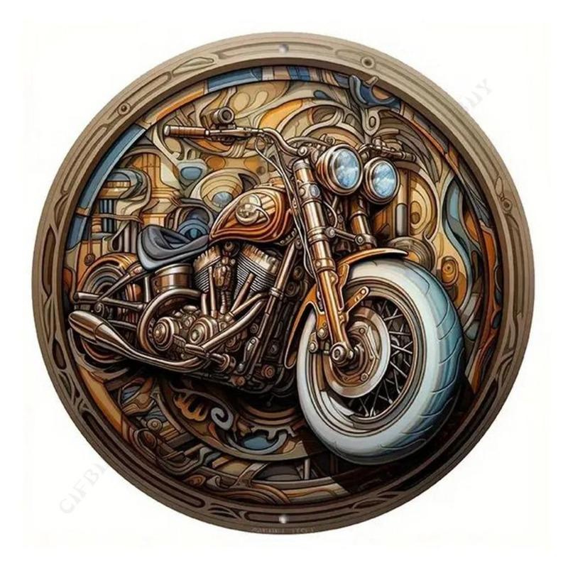 Motorcycle 2D Flat Design Round Sign, 20x20cm Wall Decor
