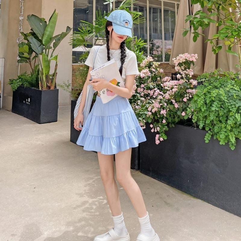 White Pleated Skirt Cake Skirt Women's Summer New Word Skirt High Waist Ballet Style Sweet Short Skirt