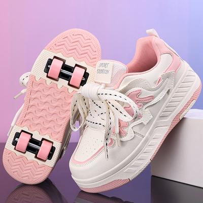 Scarpe con ruote per bambini/ragazze, stivali sportivi a quattro ruote, pattini a rotelle rimovibili, scarpe da skate per studenti, scarpe sportive