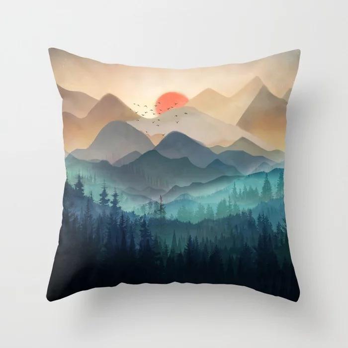 New Ocean Peak Landscape Painting Pillow Case Chinese Ink Scenery Pattern Car Sofa Pillow Cushion Cover
