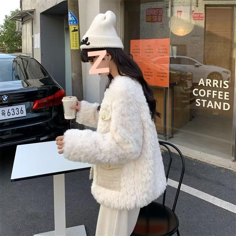 Autumn Winter Loose Casual Patchwork Lamb Fleece Warm Coat Women Quilted Cardigan Jacket Buttons Top