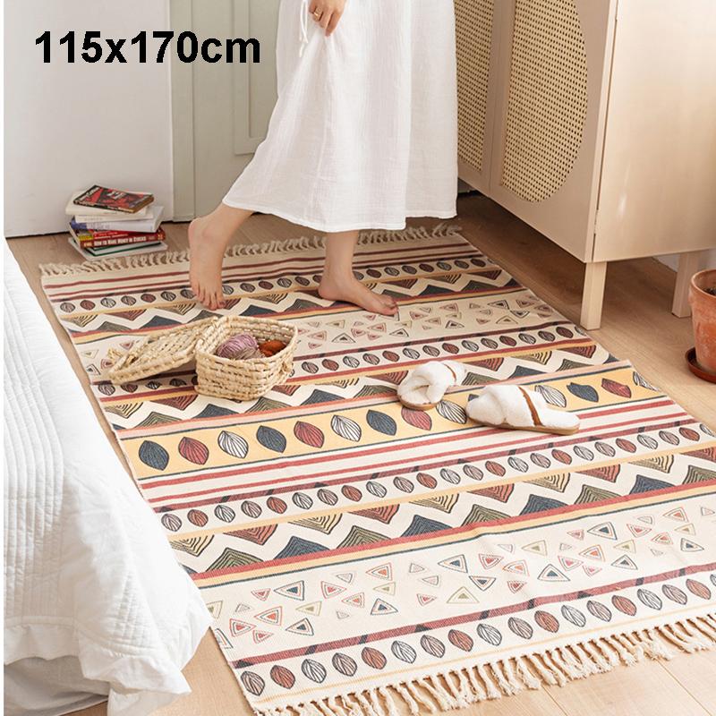 Cotton Linen Boho Rugs for Living Room Muslim Retro Ethnic Anti Slip Bedroom Area Rugs and Carpets Print Tatami Prayer Floor Mat