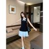 Kumikumi French Style High Sense Bow Sleeveless One Piece Dress Women Clothing Summer Temperament Slim Fit Slimming A- Line Skirt