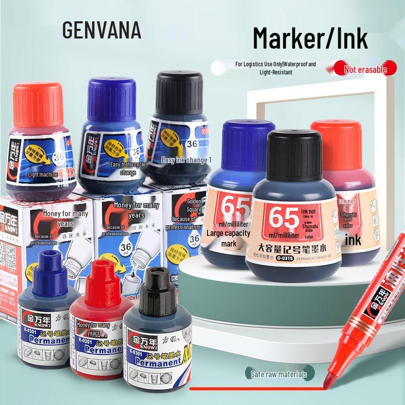 

Jinwannian Waterproof 36ml Oily Marker Ink Refill - Non-Fading, Broad Tip, Large Capacity 20ml, 24 Bottles/Box