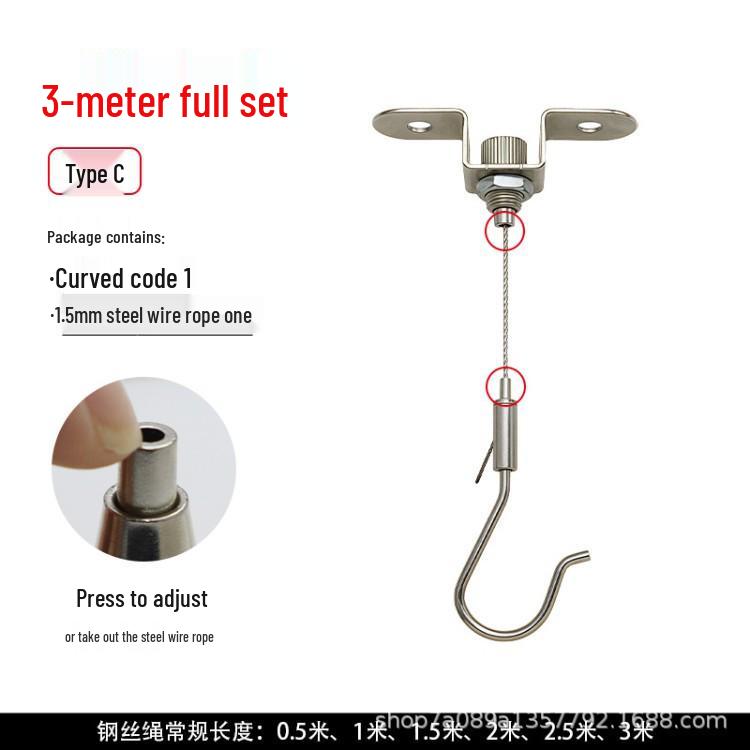 Stainless Steel Adjustable Wire Rope Hanging Hook for Art & Picture Displays