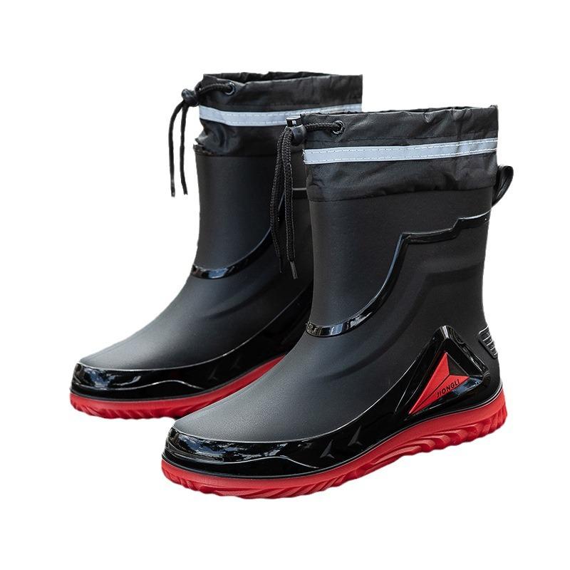 Fashion Locomotive Style Cool Men's Rain Shoes Wear Versatile and Comfortable Outdoor Camping Waterproof Shoes Non-slip Rubber Shoes
