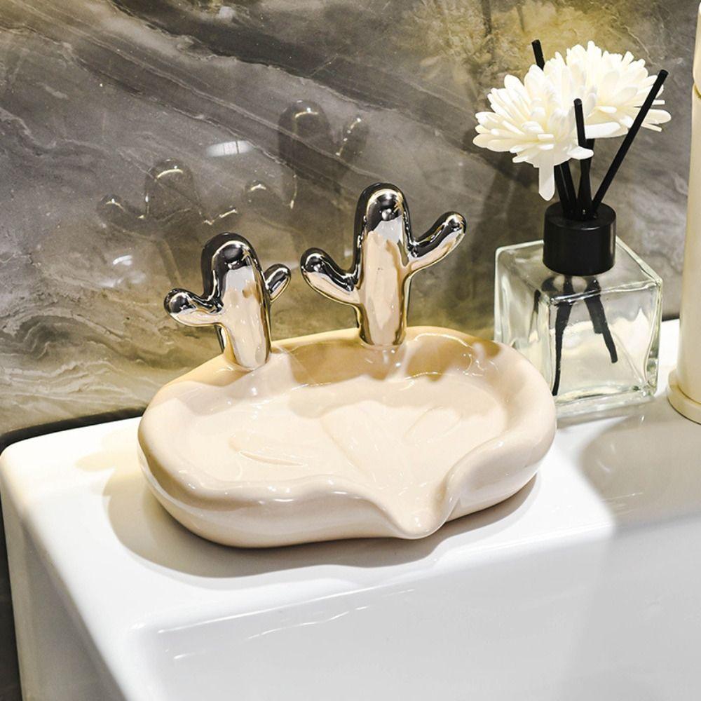 High-end Cacti Ceramic Soap Box Creative Soap Draining Shelf Simplicity Soap Dish  Household